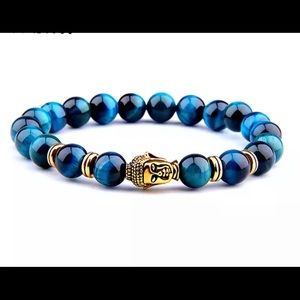 Royal Blue Tiger Eye Stone Beads Bracelet Men Buddha Charm Bracelets Stretch
